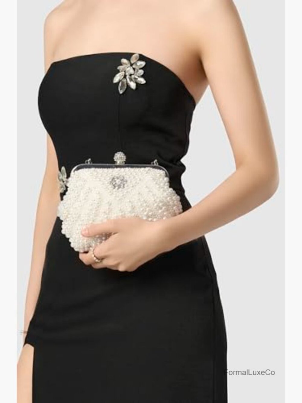 Pearl Beaded Evening Clutch Purse with Detachable Chain for Wedding Party - Picture 6 of 7